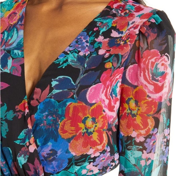 CHARLES HENRY PRINT LONG SLEEVE RUFFLE FIT & FLARE MINIDRESS DRESS SZ M - Picture 10 of 11